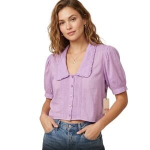 NWT Nation LTD Pia Pintuck Blouse in Vivid Purple Organic Cotton Small Cottage